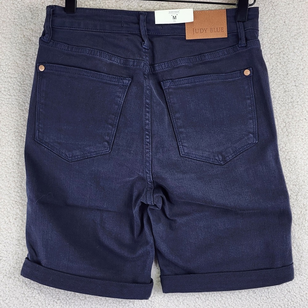 Judy Blue High Waist Tummy Control Cuffed Denim Shorts Navy JB150270 Women M - Picture 6 of 11
